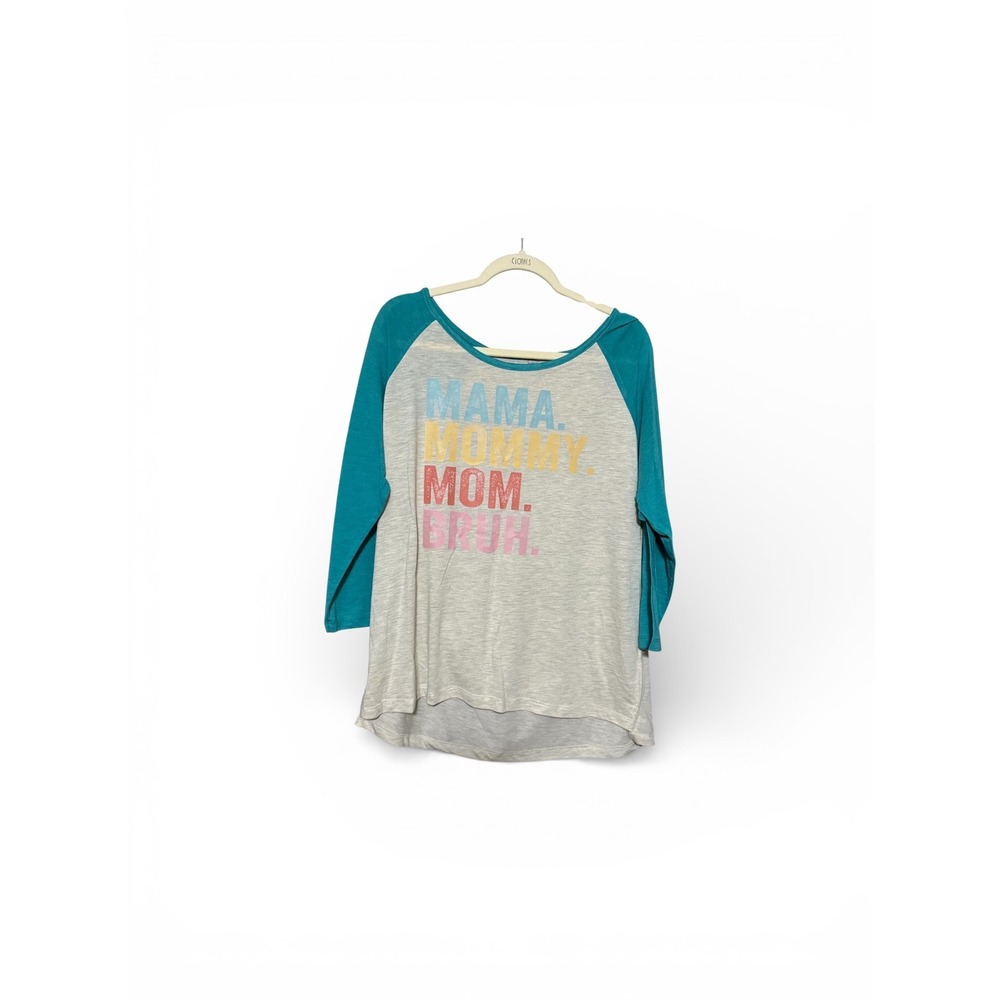 Mama Mommy Mom Bruh Graphic Raglan Tee Teal Gray‎ 3/4 Sleeve Baseball Shirt 2XL